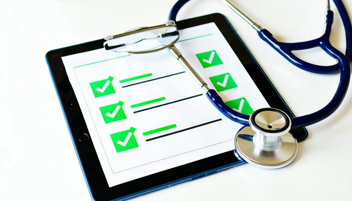 HIPAA compliance checklist on tablet in medical setting